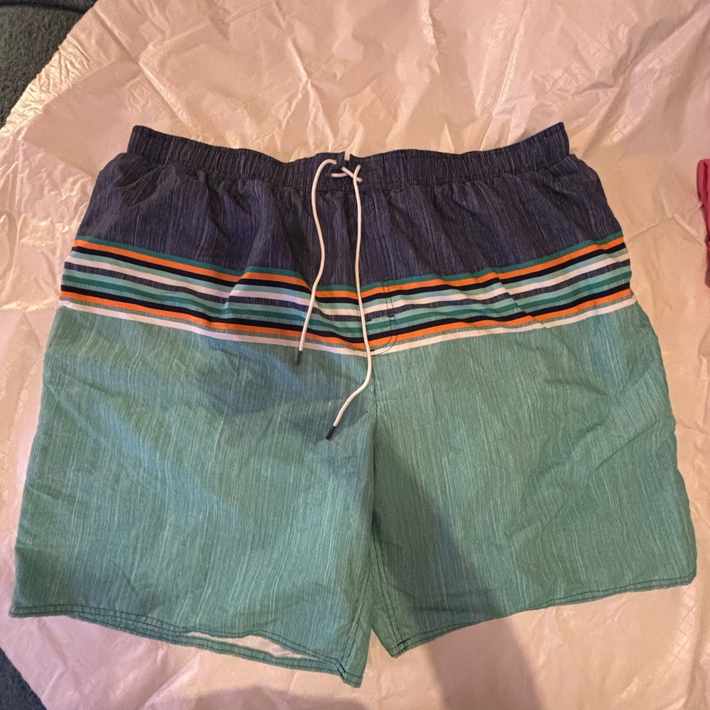 True Nation Striped Blue Mesh Lined Swim Trunks Beach